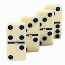 Row of white dominoes on a white background, an intellectual game.