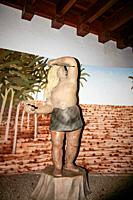 Güímar, Tenerife, Comunidad Autonoma des Canarias, Spain. Güímar Pyramids. Museum, a statue representing the god of the sea Neptune, depicted with lon...
