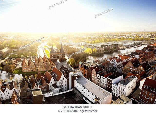 Lübeck and the Holstentor at sunset, Schleswig-Holstein, Germany