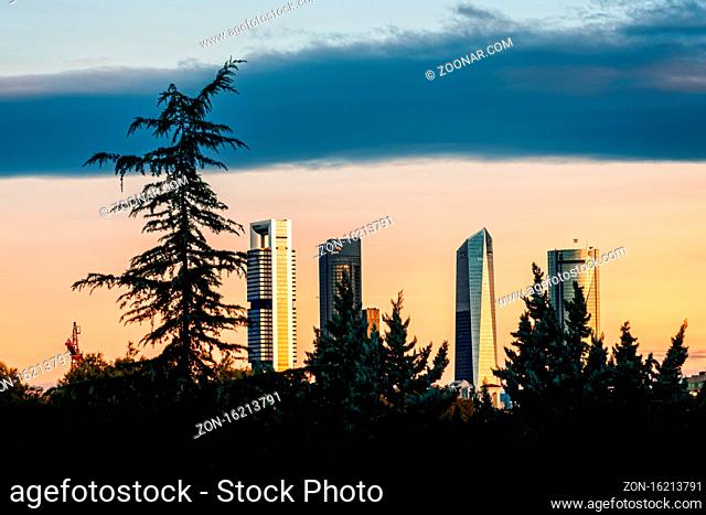 Madrid, Spain - September 26, 2020: Panoramic view of Cuatro Torres Business Area