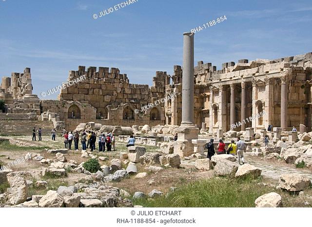Tourists at the ancient Temple of Baal, the Heliopolis in Baalbek, UNESCO World Heritage Site, Lebanon, Middle East