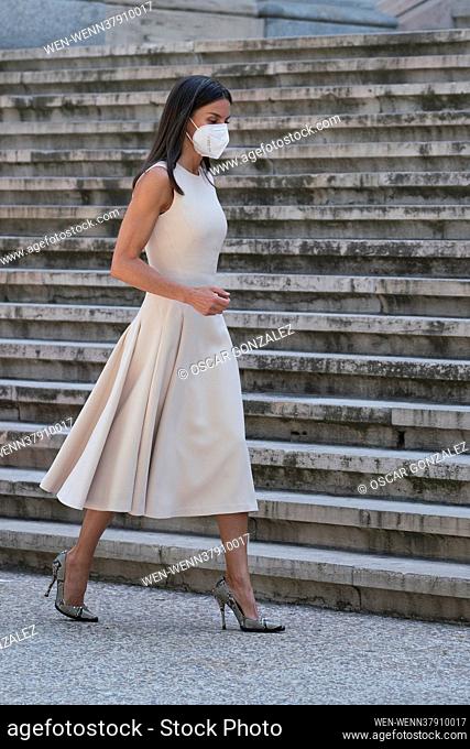 Queen Letizia on her arrival at the opening of the exhibition ""Emilia Pardo Bazan. The challenge of modernity"" at the National Library, on 8 June 2021