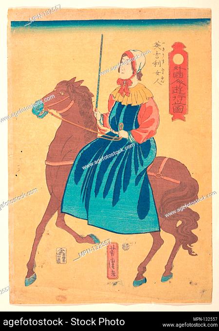 Igirisu nyojin/Englishmen Woman on Horseback. Artist: Utagawa Yoshitora (Japanese, active ca. 1850-80); Period: Edo period (1615-1868); Date: 1st month