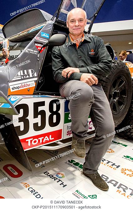 Press conference of Barth racing team before Rallye Dakar took place in Pardubice, Czech Republic, on November 17, 2015. Pictured Josef Machacek with his buggy...