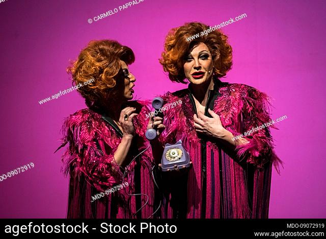The drag queen duo Karma B, made up of Carmelo Pappalardo and Mauro Leonardi, perform for the first date of their tour Le Dive con qualcosa in più