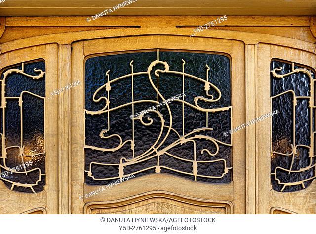 architectural detail part of entrance door- Art Nouveau Victor Horta's own house and atelier designed in late 1890s, together with three other town houses -...