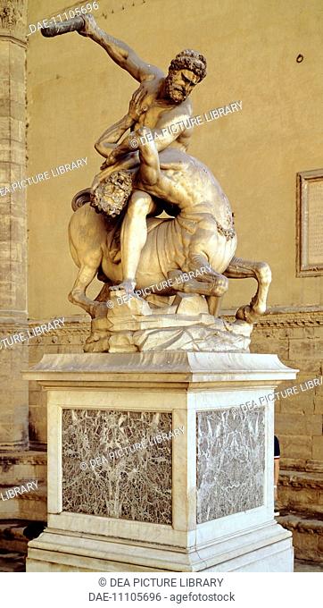 Hercules and the Centaur Nessus, 1599, by Giambologna (1529-1608). Loggia dei Lanzi in Florence, Tuscany