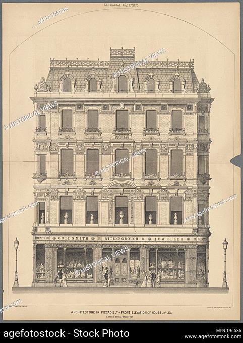 Architecture in Piccadilly. W.W. Sprague & Co. (Printer) J. Emslie & Sons (Lithographer) Cates, Arthur, 1829-1901 (Architect)
