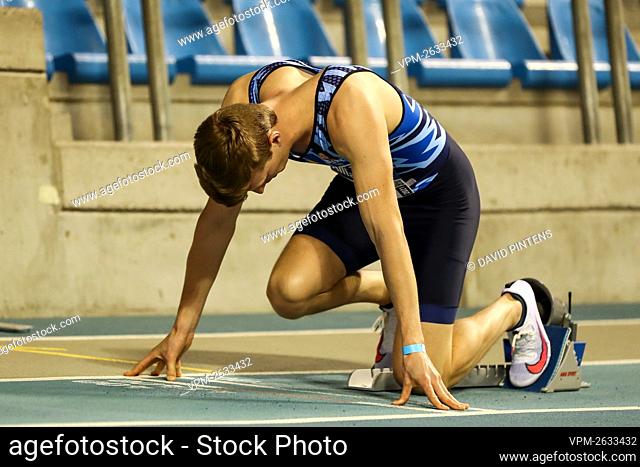 Belgian Alexander Doom pictured during the men's 400m race, at an indoor athletics micro-meeting, in Ghent, Saturday 30 January 2021