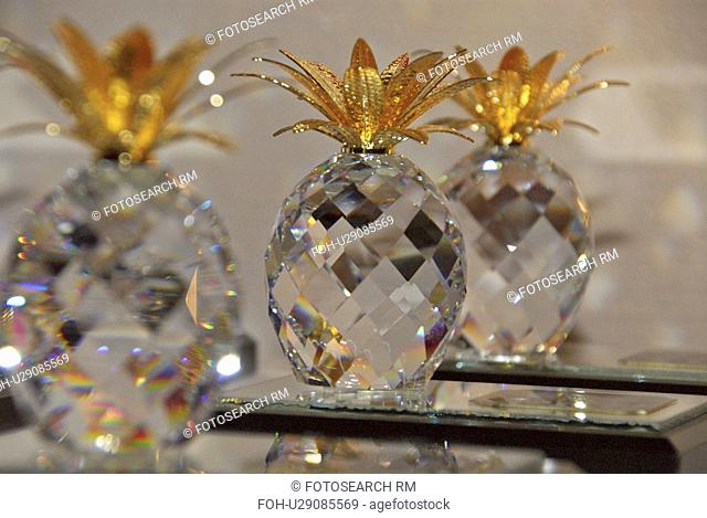 crystal, pineapplesr, decorative, pineapples, three