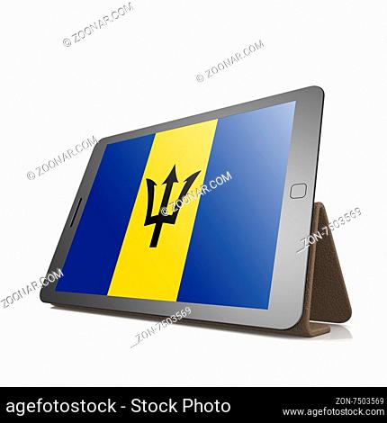 Tablet with Barbados flag image with hi-res rendered artwork that could be used for any graphic design