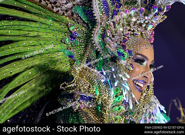 02 September 2023, Brazil, Rio De Janeiro: A dancer performs during the ""King and Queen of Carnival 2024"" competition. A jury in the Brazilian metropolis on...