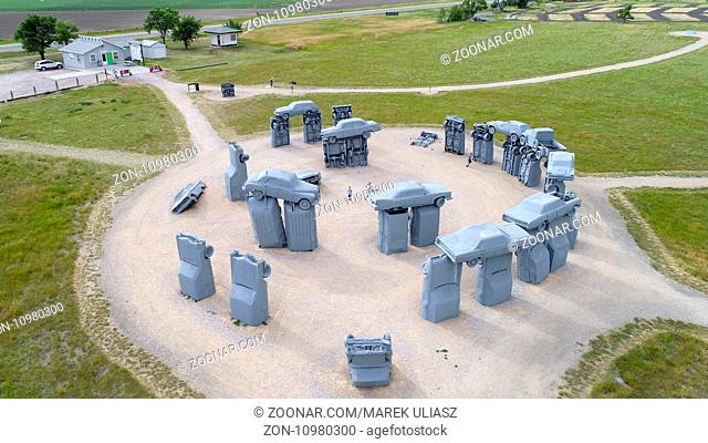 ALLIANCE, NE, USA - July 9, 2017: Carhenge - famous car sculpture created by Jim Reinders, a modern replica of England's Stonehenge using old cars