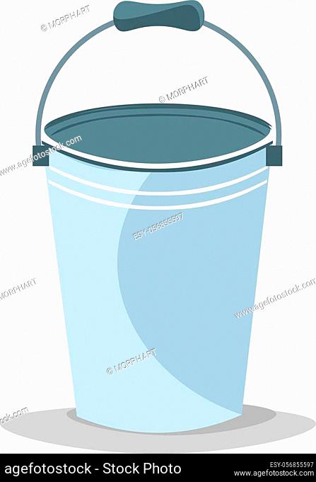 A silver bucket with a handle, vector, color drawing or illustration