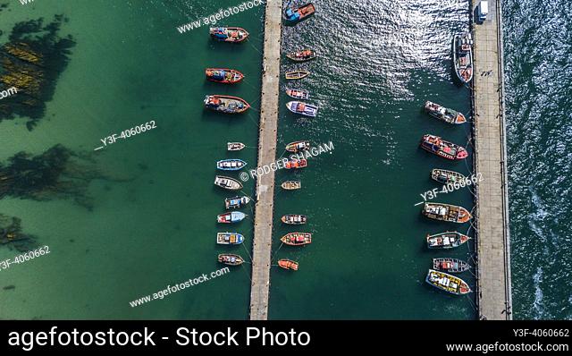 Aerial view of the Kalk Bay historical fishing harbour in Cape Town