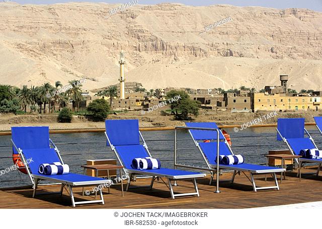 Deck chairs, Cruising the Nile on board the Zahra between Aswan and Luxor, Egypt, Africa