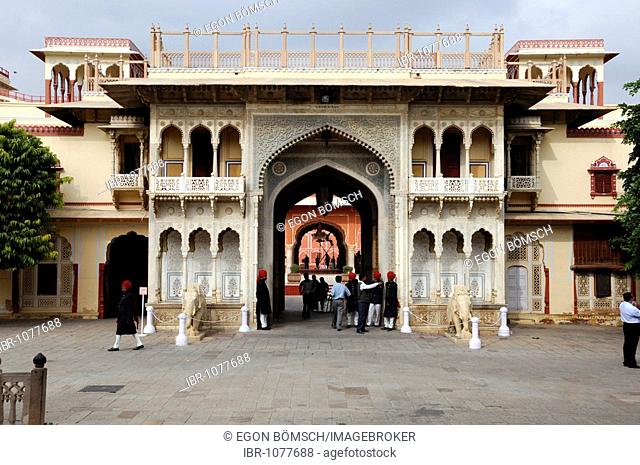 Gate to The City Palace, Jaipur, Rajasthan, North India, Asia