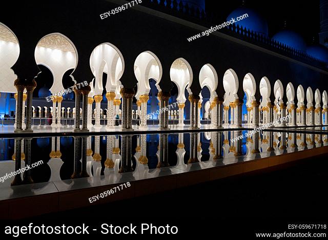 Abu Dhabi, UAE - November 17: Sheikh Zayed Grand Mosque at night, Abu-Dhabi, UAE