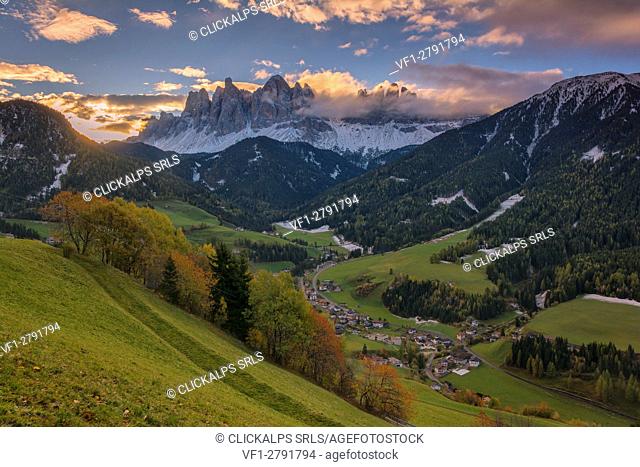 Autumn sunrise, Odle natural park, South Tyrol, Italy
