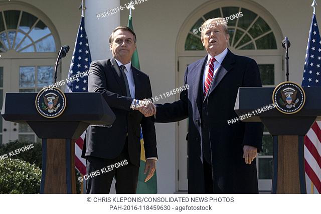 March 19, 2019 - Washington, DC, United States: United States President Donald J. Trump holds a news conference with President Jair Bolsonoro of Brazil at the...