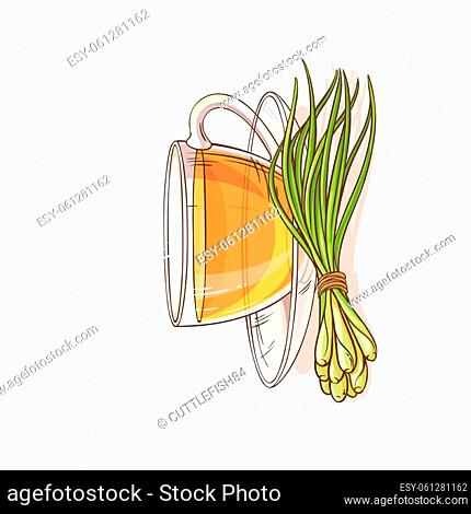 cup of lemongrass tea illustration on white background