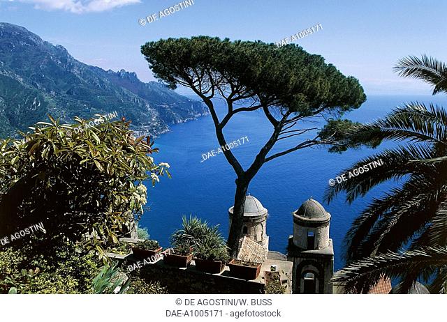 View of the Gulf of Salerno seen from Villa Rufolo, with the cupolas of the Church of the Annunciation in the foreground, Ravello