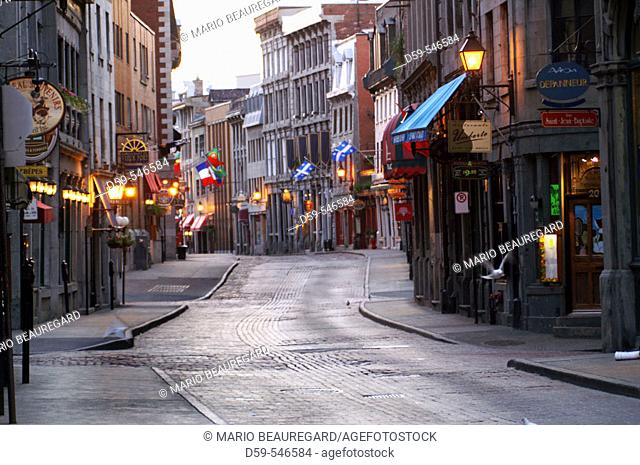 St Paul street Old Montreal early morning Montreal. Quebec. Canada
