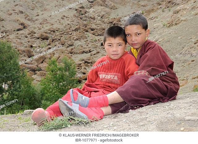 Buddhist child monks, Hemis, Northern India, India, Himalayas