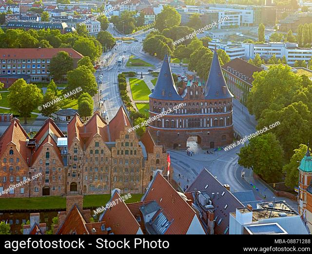 Warehouses and Holsten Gate, Hanseatic city of Lubeck, Schleswig-Holstein, Germany