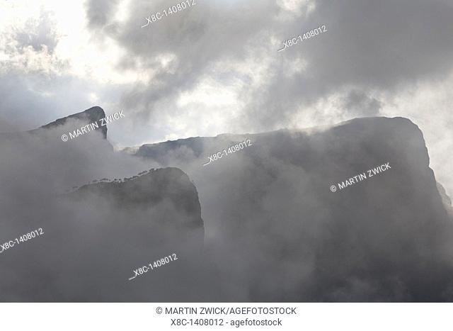 Landscape in the Simien Mountains National Park  During the rainy season every day clouds are building up at the edge of the escarpment resulting in heavy...