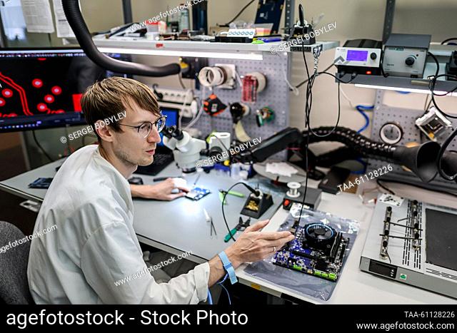 RUSSIA, MOSCOW - AUGUST 17, 2023: An employee at work in the product start-up and debugging department of the Russian IT company Delta Computers