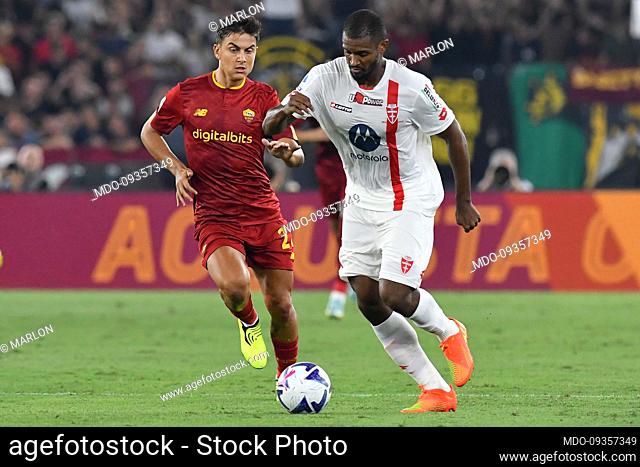 The Roma player Paulo Dybala and the Monza player Marlon during the match Roma v Monza at the Stadio Olimpico. Rome (Italy) August 30th 2022