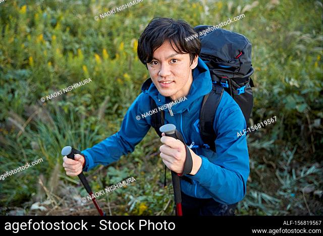 Japanese man hiking