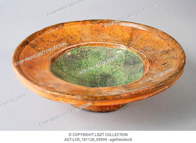 Earthenware dish, red shard, green and brown glazed, on stand, plate crockery holder soil find ceramic earthenware glaze lead glaze clay