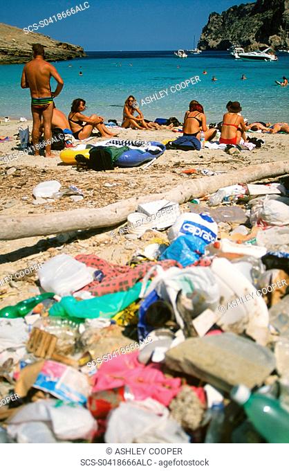 Rubbish on a beach on Majorca