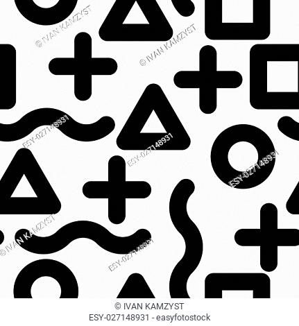 Universal vector seamless pattern, hand-drawn doodles, flat geometric creative, mathematics figures in black and white