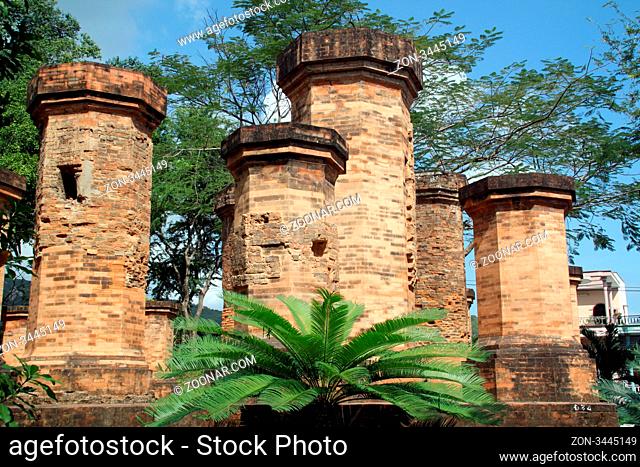Brick columns of old cham temple in Nha Trang, Vietnam