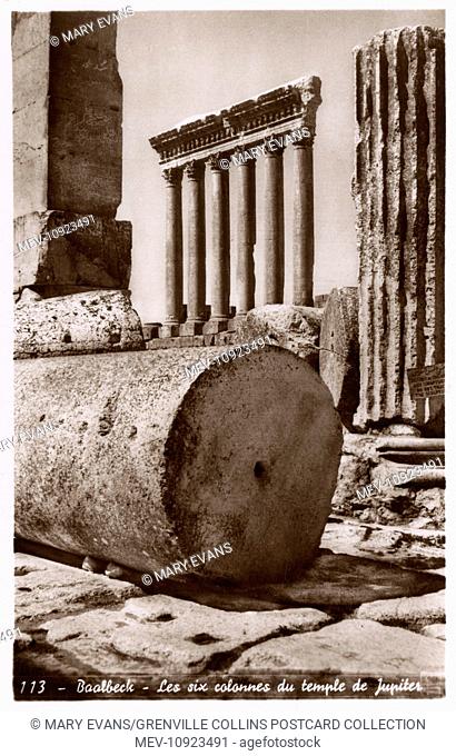 The six golden pillars of the Temple of Jupiter, Baalbek, Lebanon