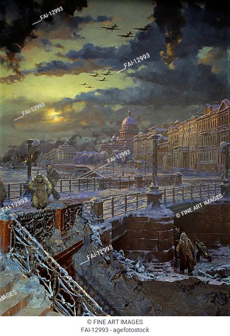 The Siege of Leningrad Panorama (Detail). Korneev, Yevgeny Alexeevich (*1951). Oil on canvas. Soviet Art. State Central Military Museum, Moscow