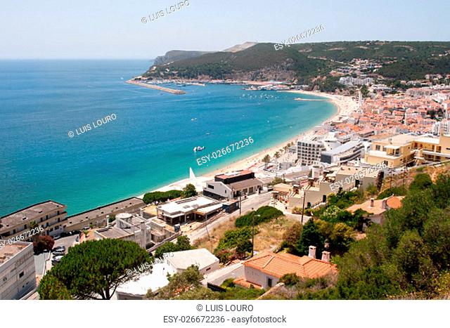 Beautiful view of Sesimbra beach in Portugal
