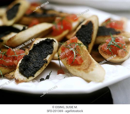 Crostini with Marinated Tomatoes and Caviar