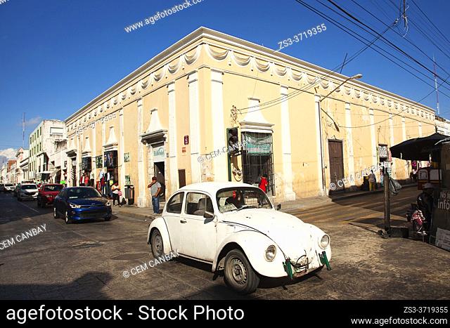 View to the colonial buildings at the historic center, Merida, Riviera Maya, Yucatan State, Mexico, Central America