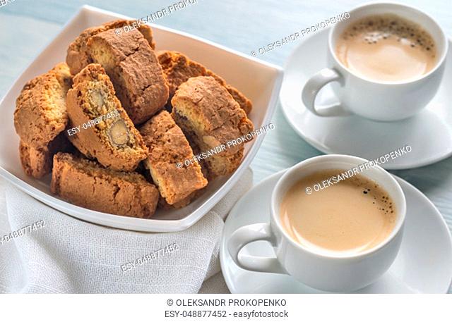 Two cups of coffee with Cantuccini
