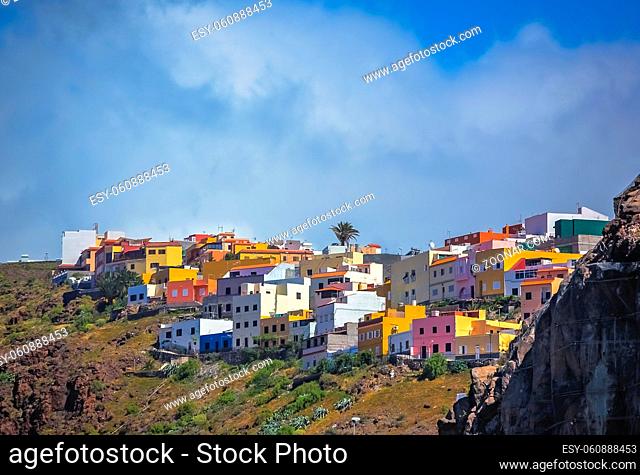 Colourful homes on a hill - San Sebastian town in La Gomera, Canary Islands, Spain