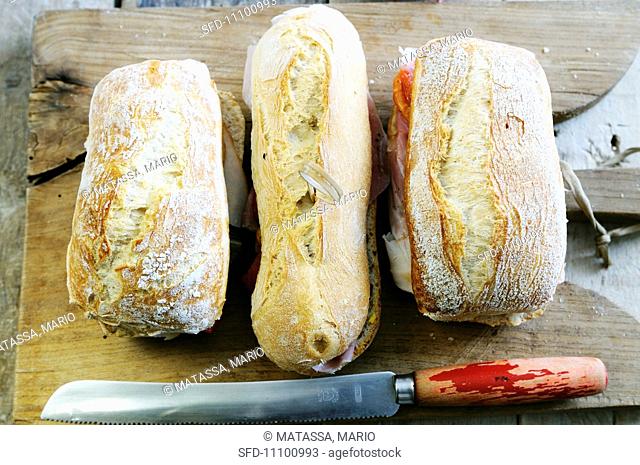 Italian-style sandwiches in ciabatta bread
