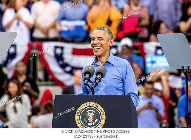 President Barack Obama campaigns for Hillary Clinton on Sunday November 6, 2016 at Heritage Park in Kissimmee, Florida