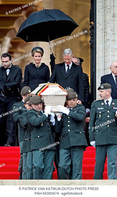 Belgian King Philippe and Queen Mathilde (both C) attend the funeral of Belgian Queen Fabiola at the Cathedral of St. Michael and St