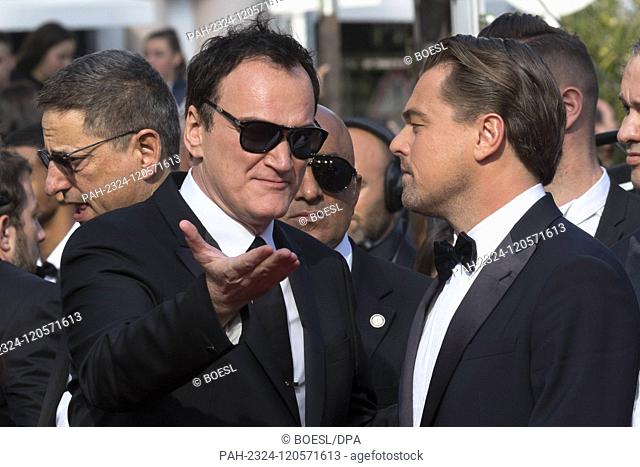 Quentin Tarantino (l) and Leonardo DiCaprio attends the premiere of 'Once Upon A Time In Hollywood' during the 72nd Cannes Film Festival at Palais des Festivals...