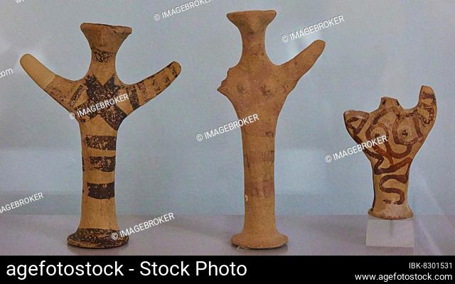 Western shrine, Female figures of the Psi type, Museum, Phylakopi IV, Late Helladic IIIC period, Cyclades, Phylakopi, Archaeological Museum, Plaka, Milos Island