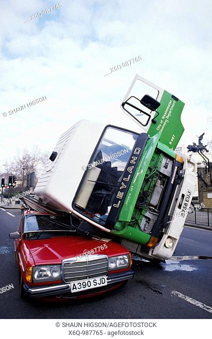 A car crash in London in England in Great Britain in the United Kingdom UK Europe